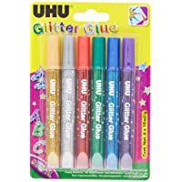 UHU Pegamento con Purpurina Brillante en la Oscuridad 6x10 ml Pack de 6 Tubos Colores Original- 610ml (39017)
